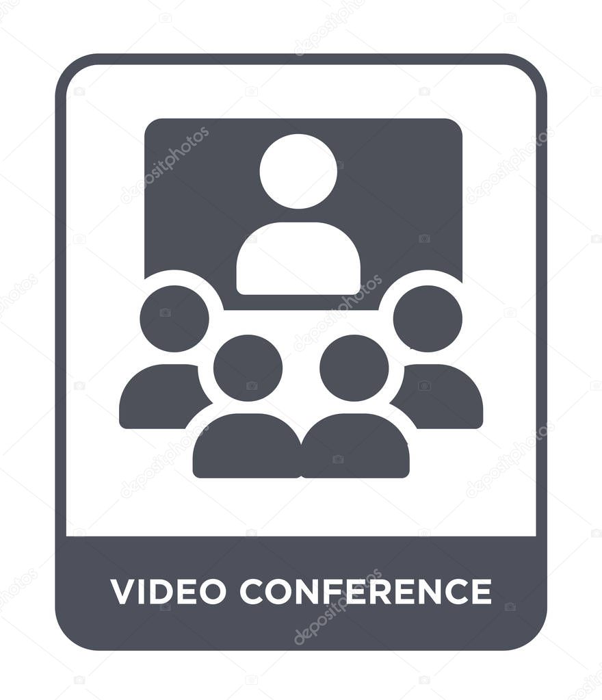 Video conference icon in trendy design style. video conference icon isolated on white background. video conference vector icon simple and modern flat symbol.