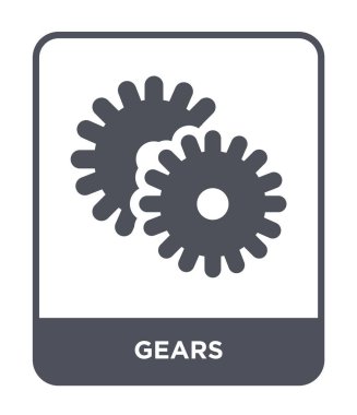 modaya uygun bir tasarım tarzı vites simgesi. Gears'ı simgesi beyaz arka plan üzerinde izole. Gears'ı simgesi basit vektör ve modern düz UI uygulaması, web sitesi, mobil, logo, sembol. simge vektör çizim, Eps10-vites.