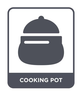 modaya uygun bir tasarım tarzı simgesinde pot pişirme. Beyaz arka plan üzerinde izole pot simgesi yemek. pişirme tencere vektör simgesi basit ve modern düz sembolü.