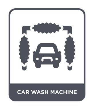 Oto yıkama makinesi simgesini modaya uygun bir tasarım tarzı. Oto yıkama makinesi simgesi beyaz arka plan üzerinde izole. Oto yıkama makinesi vektör simgesi basit ve modern düz sembolü.