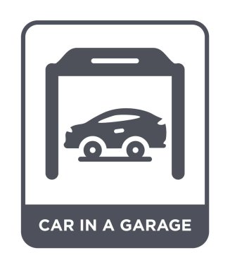 modaya uygun bir tasarım tarzı bir garaj simgesi arabaya. Beyaz arka plan üzerinde izole bir garaj simgesi arabaya. Arabanın içinde bir garaj vektör simgesi basit ve modern düz sembolü.