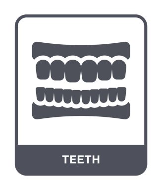 modaya uygun bir tasarım tarzı diş simgesi. Beyaz arka plan üzerinde izole dişler simgesi. Diş simgesi basit vektör ve modern düz UI uygulaması, web sitesi, mobil, logo, sembol. Diş simge vektör çizim, Eps10.