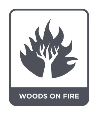 ormandan kutsal kişilerin resmi modaya uygun bir tasarım tarzı içinde ateş. ağaçların üstünde beyaz arka plan üzerinde izole yangın kutsal kişilerin resmi. Ormanda yangın vektör simgesi basit ve modern düz sembolü.