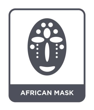 modaya uygun bir tasarım tarzı Afrika maskesi simgesi. Beyaz arka plan üzerinde izole Afrika maskesi simgesi. Afrika maskesi vektör simgesi basit ve modern düz sembolü.