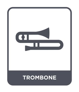 modaya uygun bir tasarım tarzı trombon simgesi. Beyaz arka plan üzerinde izole trombon simgesi. Trombon vektör simgesi basit ve modern düz sembolü.