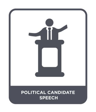 siyasi aday konuşma simgesini modaya uygun bir tasarım tarzı. siyasi aday konuşma simgesini beyaz arka plan üzerinde izole. siyasi aday konuşma vektör simgesi basit ve modern düz sembolü.