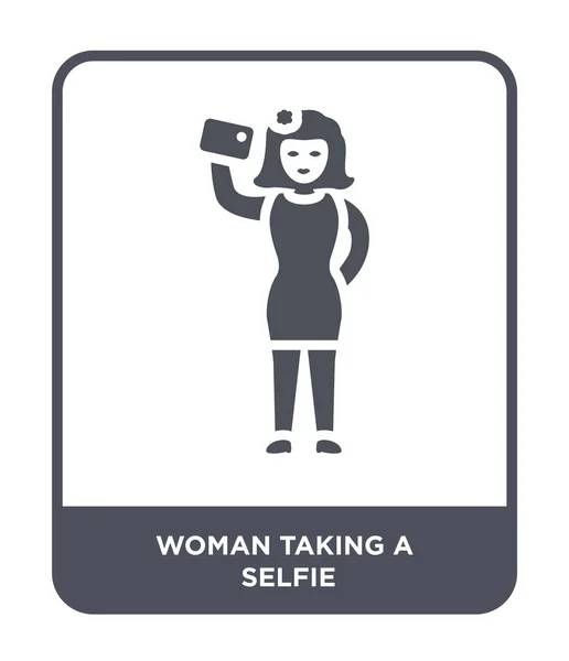 Mulher Tomando Ícone Selfie Estilo Design Moderno Mulher Tomando Ícone — Vetor de Stock