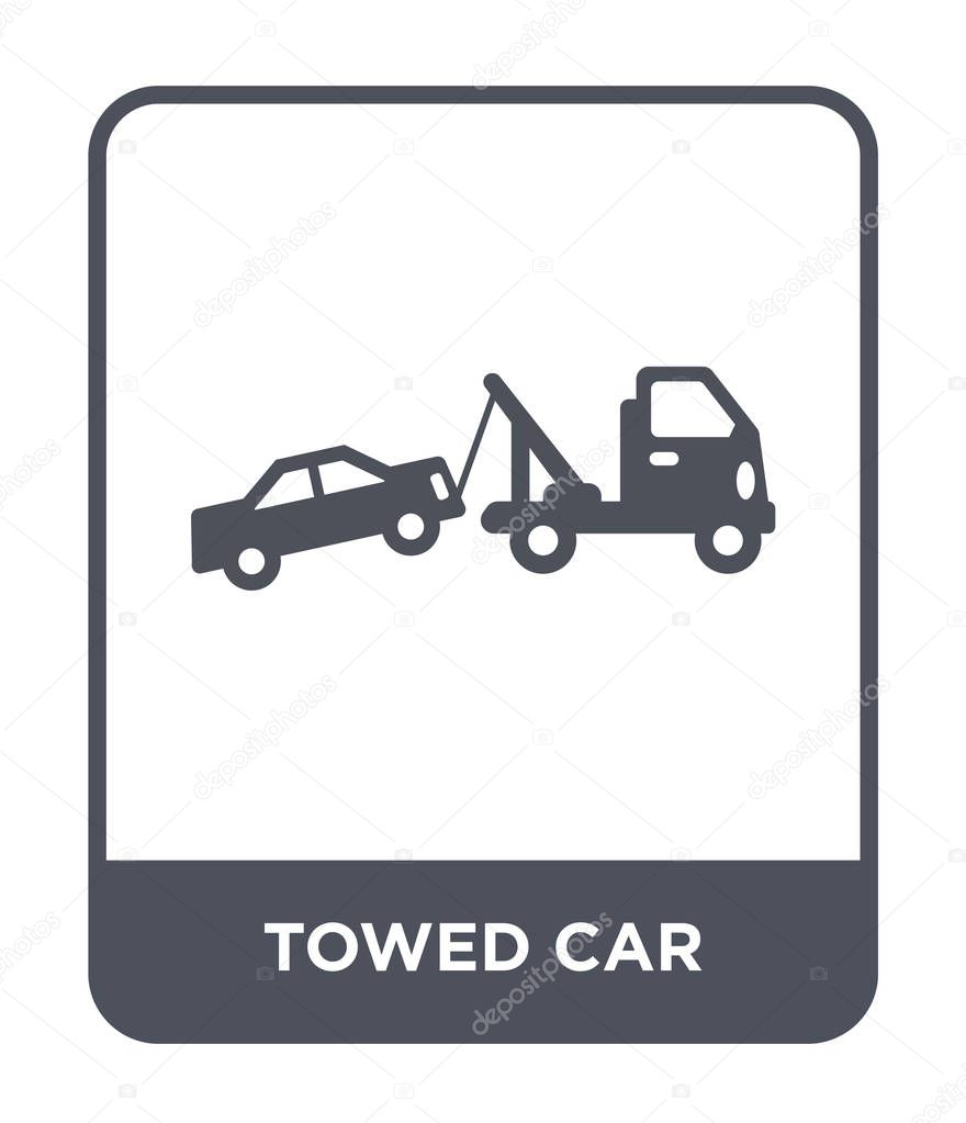 Towed car icon in trendy design style. towed car icon isolated on white background. towed car vector icon simple and modern flat symbol.