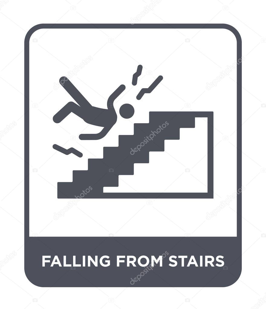 Falling from stairs icon in trendy design style. falling from stairs icon isolated on white background. falling from stairs vector icon simple and modern flat symbol.