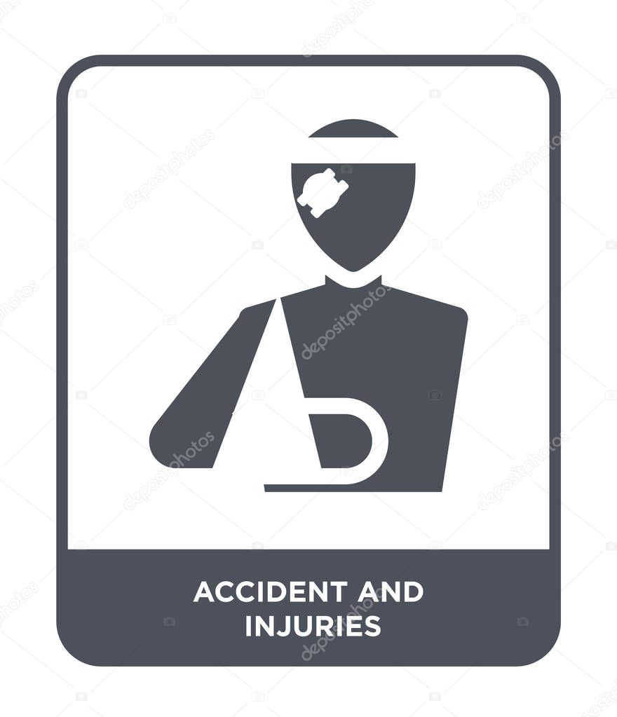 Accident and injuries icon in trendy design style. accident and injuries icon isolated on white background. accident and injuries vector icon simple and modern flat symbol.