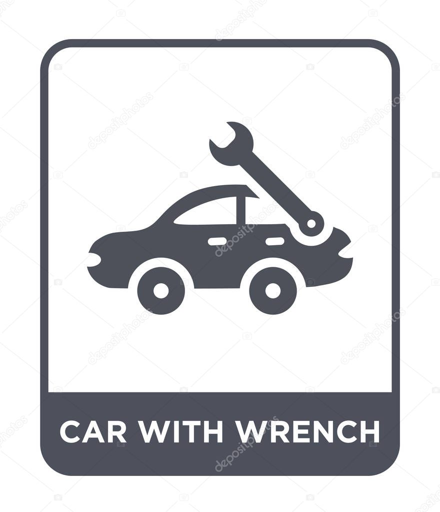 Car with wrench icon in trendy design style. car with wrench icon isolated on white background. car with wrench vector icon simple and modern flat symbol.