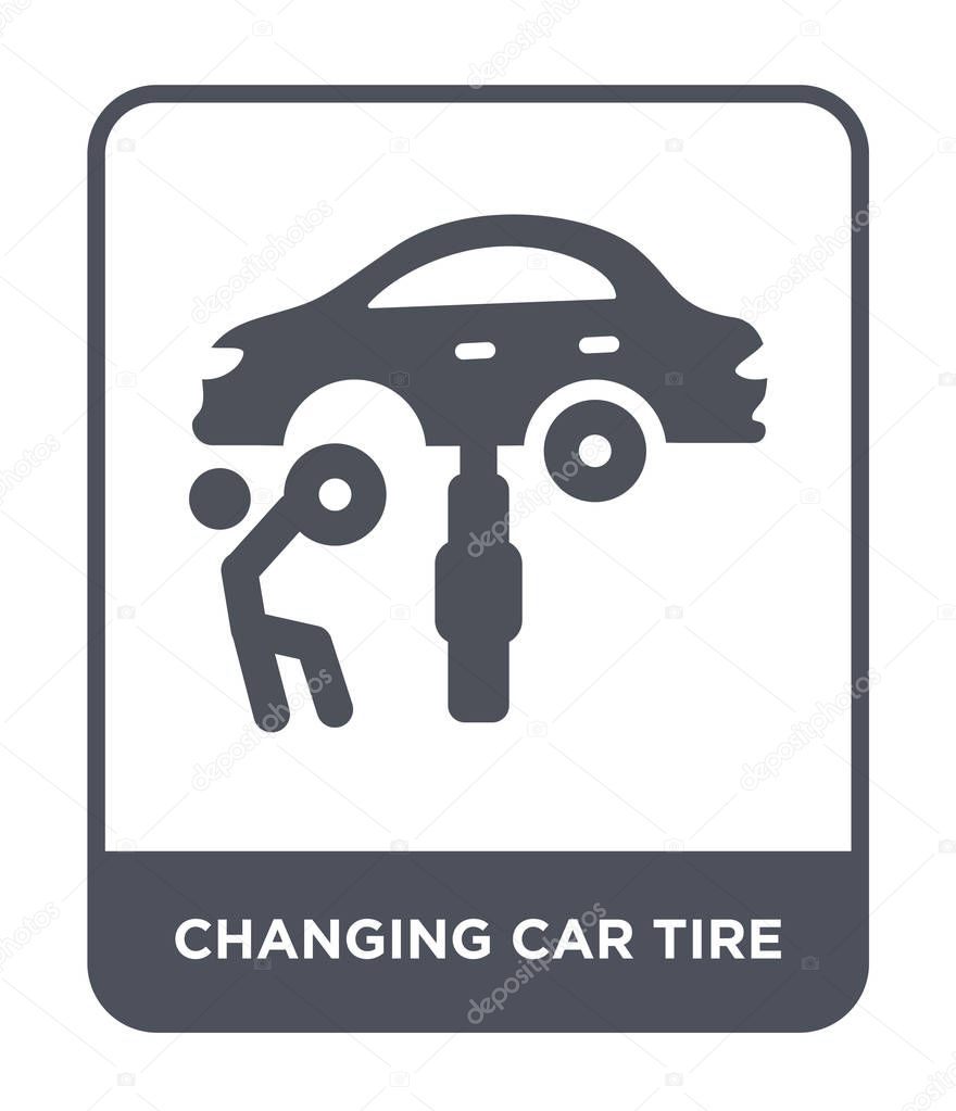 Changing car tire icon in trendy design style. changing car tire icon isolated on white background. changing car tire vector icon simple and modern flat symbol.