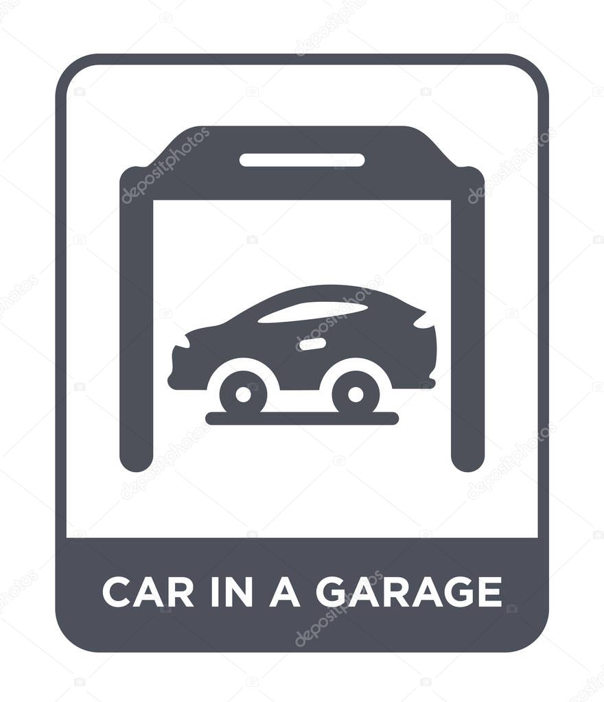 Car in a garage icon in trendy design style. car in a garage icon isolated on white background. car in a garage vector icon simple and modern flat symbol.