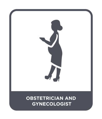 Doğum uzmanı ve jinekolog simgesi modaya uygun bir tasarım tarzı. Beyaz arka plan üzerinde izole kadın Doğum uzmanı ve jinekolog simgesi. Doğum uzmanı ve jinekolog vektör simgesi basit ve modern düz sembolü.