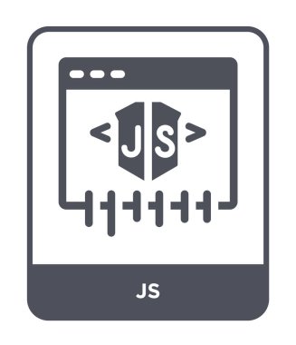 modaya uygun bir tasarım tarzı js simgesi. Beyaz arka plan üzerinde izole js simgesi. JS simgesi basit vektör ve modern düz UI uygulaması, web sitesi, mobil, logo, sembol. JS simge vektör çizim, Eps10.