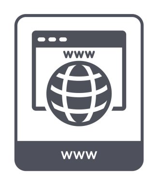 www simgesi modaya uygun bir tasarım tarzı. Beyaz arka plan üzerinde izole www simgesi. www vektör simgesi basit ve modern düz simgesi web sitesi, mobil, logo, app, UI. www simge vektör çizim, Eps10.