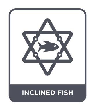 Balık simgesi modaya uygun bir tasarım tarzında eğimli. Beyaz arka plan üzerinde izole eğimli balık simgesi. eğimli balık vektör simgesi basit ve modern düz sembolü.