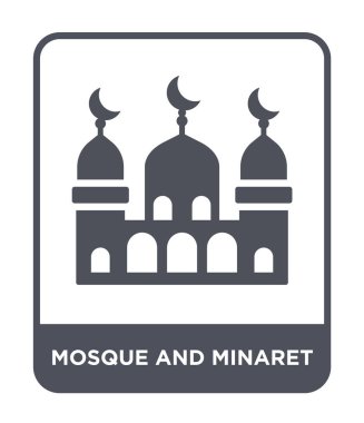 Cami ve minare simgesi modaya uygun bir tasarım tarzı. Cami ve minare simgesi beyaz arka plan üzerinde izole. Cami ve minare vektör simgesi basit ve modern düz sembolü.