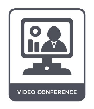 modaya uygun bir tasarım tarzı video konferans simgesi. video konferans simgesi beyaz arka plan üzerinde izole. video konferans vektör simgesi basit ve modern düz sembolü.