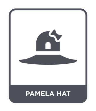 Pamela şapka simgesi modaya uygun bir tasarım tarzı. pamela şapka simgesi beyaz arka plan üzerinde izole. Pamela şapka vektör simgesi basit ve modern düz sembolü.