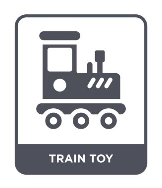 Tren oyuncak simge modaya uygun bir tasarım tarzı. Tren oyuncak simgesi beyaz arka plan üzerinde izole. Tren oyuncak vektör simgesi basit ve modern düz sembolü.