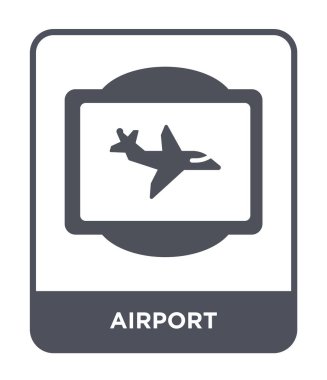 Airport simgesini modaya uygun bir tasarım tarzı. Beyaz arka plan üzerinde izole airport simgesini. Havaalanı vektör simgesi basit ve modern düz sembolü.