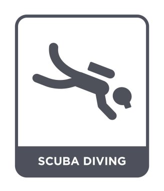 modaya uygun bir tasarım tarzı tüplü dalış simgesi. Beyaz arka plan üzerinde izole tüplü dalış simgesi. Scuba diving vektör simgesi basit ve modern düz sembolü.