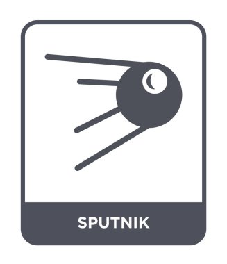 modaya uygun bir tasarım tarzı Sputnik simgesi. Beyaz arka plan üzerinde izole sputnik simgesi. Sputnik vektör simgesi basit ve modern düz sembolü.