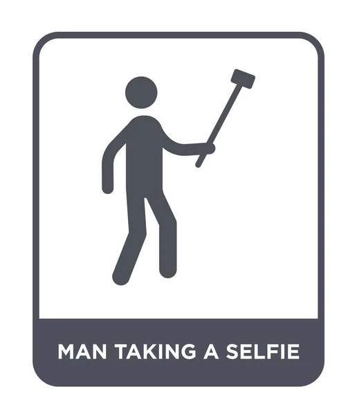 トレンディなデザイン スタイルで Selfie アイコンを取る人 白い背景で隔離の Selfie アイコンを取ってします Selfie ベクトル アイコン — ストックベクタ