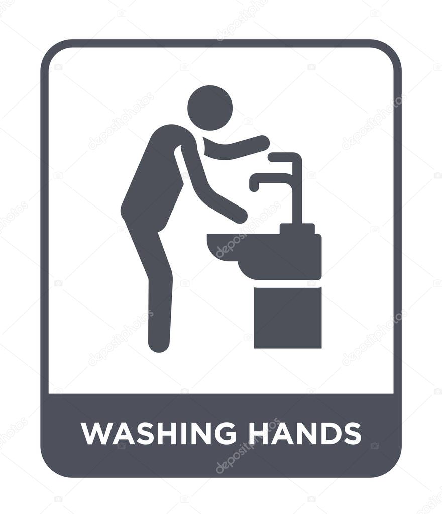 Washing hands icon in trendy design style. washing hands icon isolated on white background. washing hands vector icon simple and modern flat symbol.