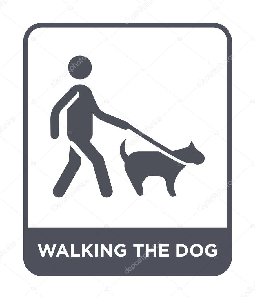Walking the dog icon in trendy design style. walking the dog icon isolated on white background. walking the dog vector icon simple and modern flat symbol.