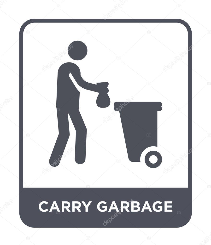 Carry garbage icon in trendy design style. carry garbage icon isolated on white background. carry garbage vector icon simple and modern flat symbol.
