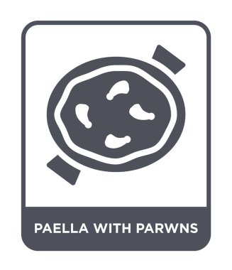 Paella parwns simgesi modaya uygun bir tasarım tarzı ile. Paella beyaz arka plan üzerinde izole parwns simgesi. Paella simgesiyle parwns vektör simgesi basit ve modern düz.