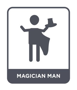 Sihirbaz adam simgesi modaya uygun bir tasarım tarzı. Sihirbaz adam simgesi beyaz arka plan üzerinde izole. Sihirbaz adam vektör simgesi basit ve modern düz sembolü.