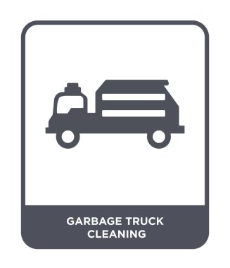 Çöp kamyonu simgesi modaya uygun bir tasarım tarzı cleanin. Çöp kamyonu simgesi beyaz arka plan üzerinde izole cleanin. Çöp kamyonu vektör simgesi basit ve modern düz sembolü cleanin.