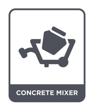 Beton karıştırıcı simgesini modaya uygun bir tasarım tarzı. Beyaz arka plan üzerinde izole beton mikser simgesi. Beton Mikser vektör simgesi basit ve modern düz sembolü.