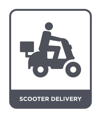 Scooter dır simgesi modaya uygun bir tasarım tarzı. scooter dır simgesi beyaz arka plan üzerinde izole. Scooter teslimat vektör simgesi basit ve modern düz sembolü.