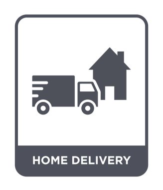 modaya uygun bir tasarım tarzı evlere simgesi. Eve teslim simgesi beyaz arka plan üzerinde izole. Eve teslim vektör simgesi basit ve modern düz sembolü.