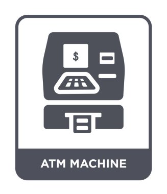 ATM makinesi simgesini modaya uygun bir tasarım tarzı. atm makine simgesi beyaz arka plan üzerinde izole. ATM makine vektör simgesi basit ve modern düz sembolü.