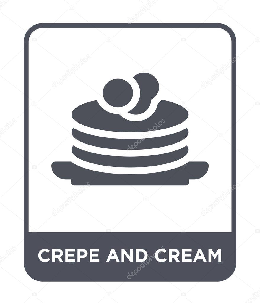 Crepe and cream icon in trendy design style. crepe and cream icon isolated on white background. crepe and cream vector icon simple and modern flat symbol.