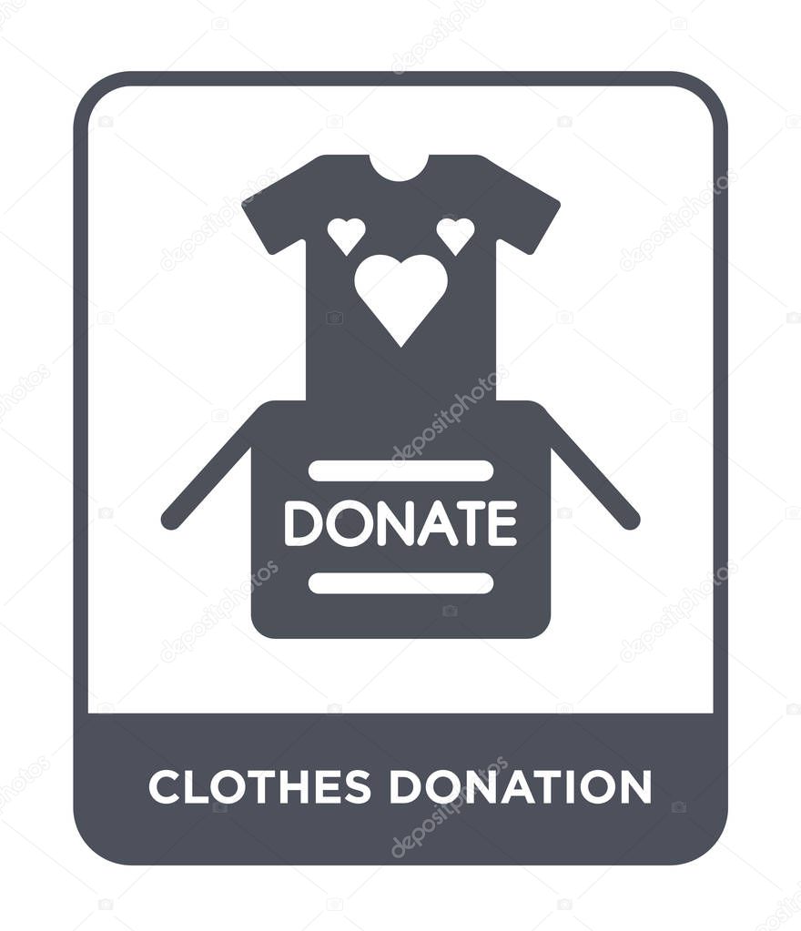 Clothes donation icon in trendy design style. clothes donation icon isolated on white background. clothes donation vector icon simple and modern flat symbol.