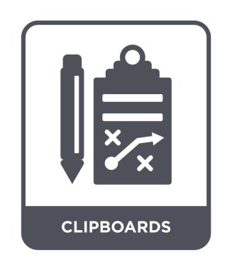 modaya uygun bir tasarım tarzı Clipboards simgesi. Beyaz arka plan üzerinde izole clipboards simgesi. Clipboards vektör simgesi basit ve modern düz sembolü.