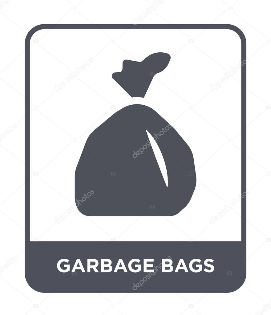 Garbage bags icon in trendy design style. garbage bags icon isolated on white background. garbage bags vector icon simple and modern flat symbol.