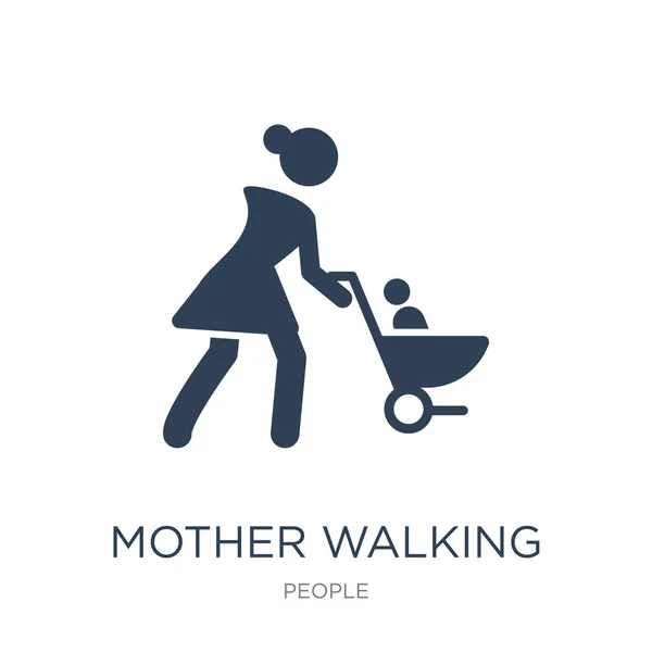 mother walking with baby stroller icon vector on white background, mother walking with baby stroller trendy filled icons from People collection, mother walking with baby stroller vector illustration