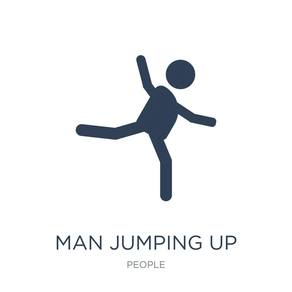 Man Springen Omhoog Pictogram Vector Witte Achtergrond Man Springen Trendy — Stockvector