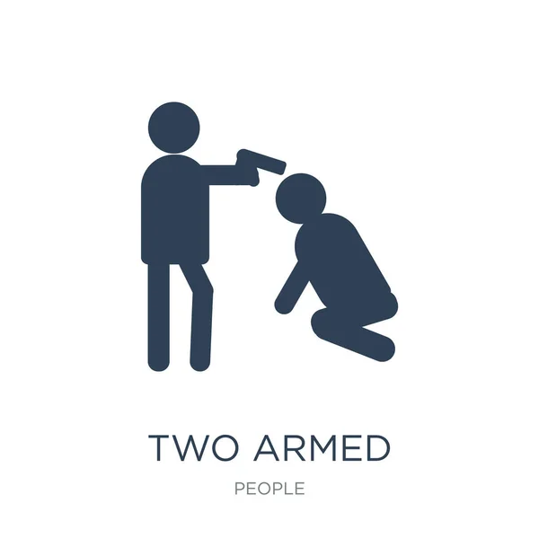 两个武装歹徒用他们的武器图标向量互相指指点点在白色背景 二个武装歹徒指向对方与他们的胳膊时尚充满图标从人们收藏 — 图库矢量图片