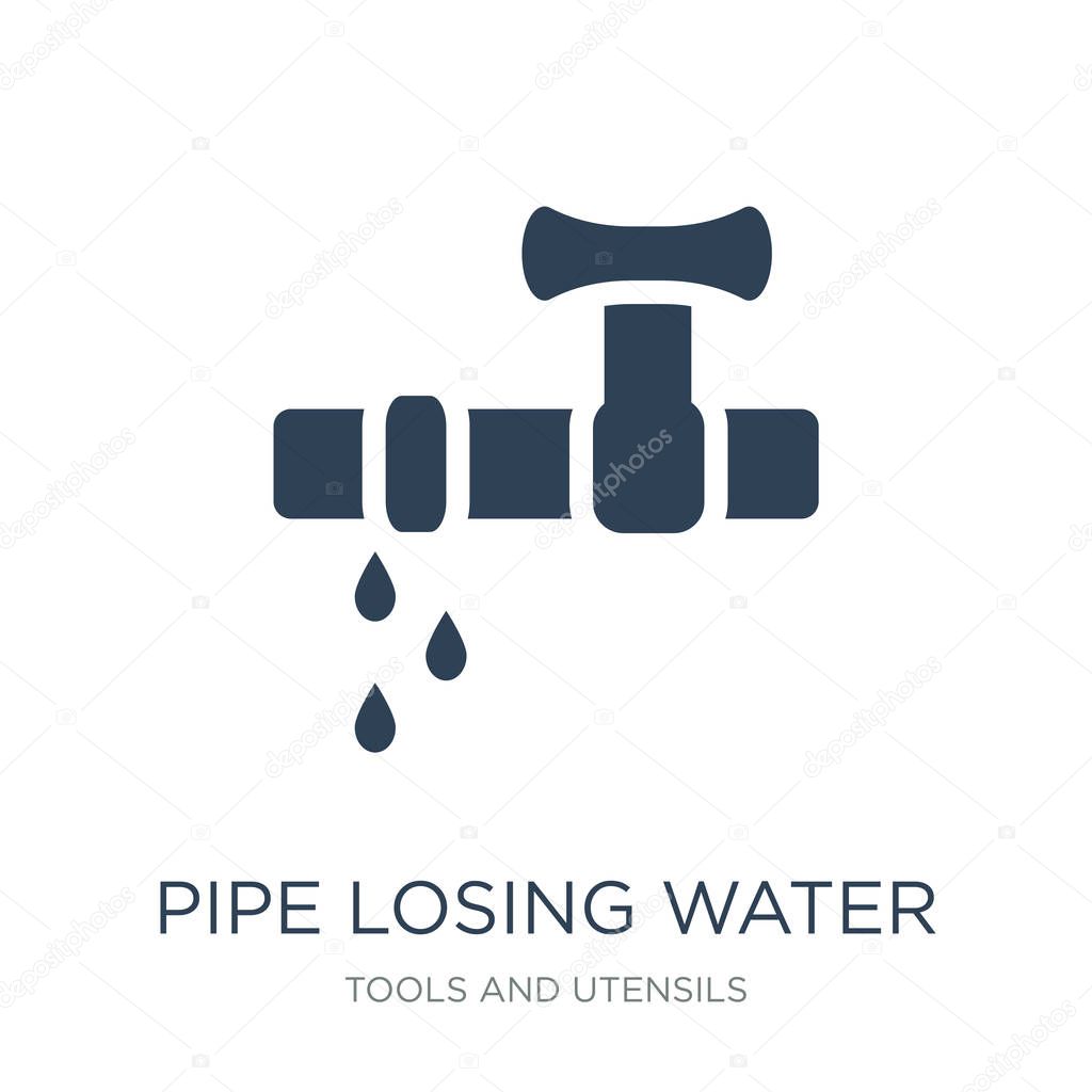 Pipe losing water icon vector on white background, pipe losing water trendy filled icons from Tools and utensils collection, pipe losing water vector illustration