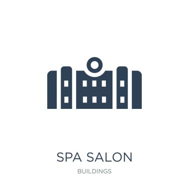 Spa salon simge vektör beyaz arka plan üzerinde spa salonu trendy simgeler binalar koleksiyonundan dolu.