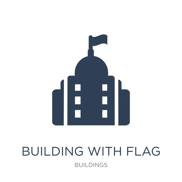 Byggnad Med Flaggan Ikonen Vektor Vit Bakgrund Byggnad Med Trendiga — Stock vektor
