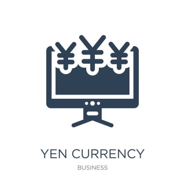 Yen para birimi simgesi vektör beyaz zemin üzerine yen para birimi trendy iş toplama simgeler dolu.